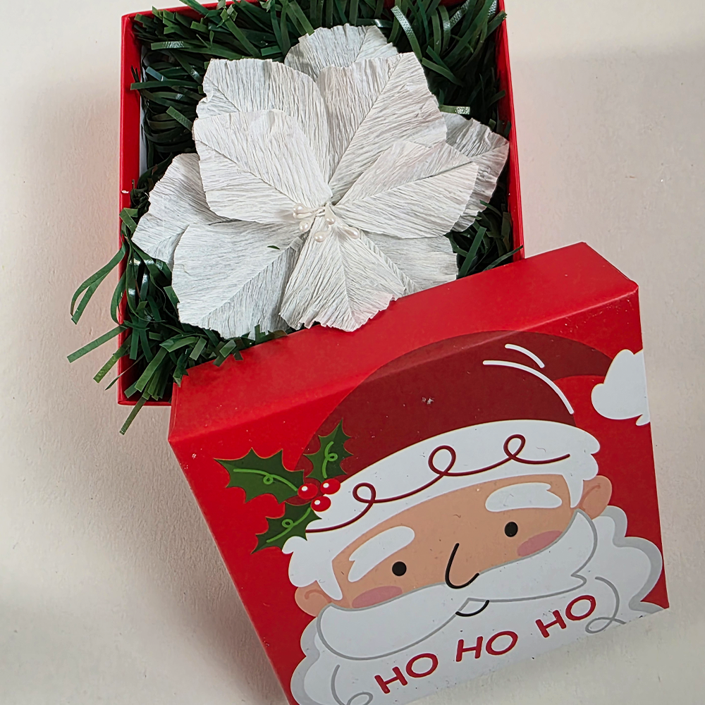 White Christmas Poinsettia Gift Box – Handmade Crepe Paper Flower