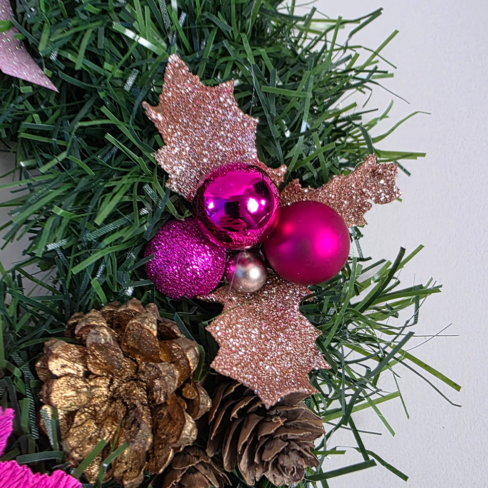 Handmade Christmas Wreath with Pink &amp; White Poinsettias