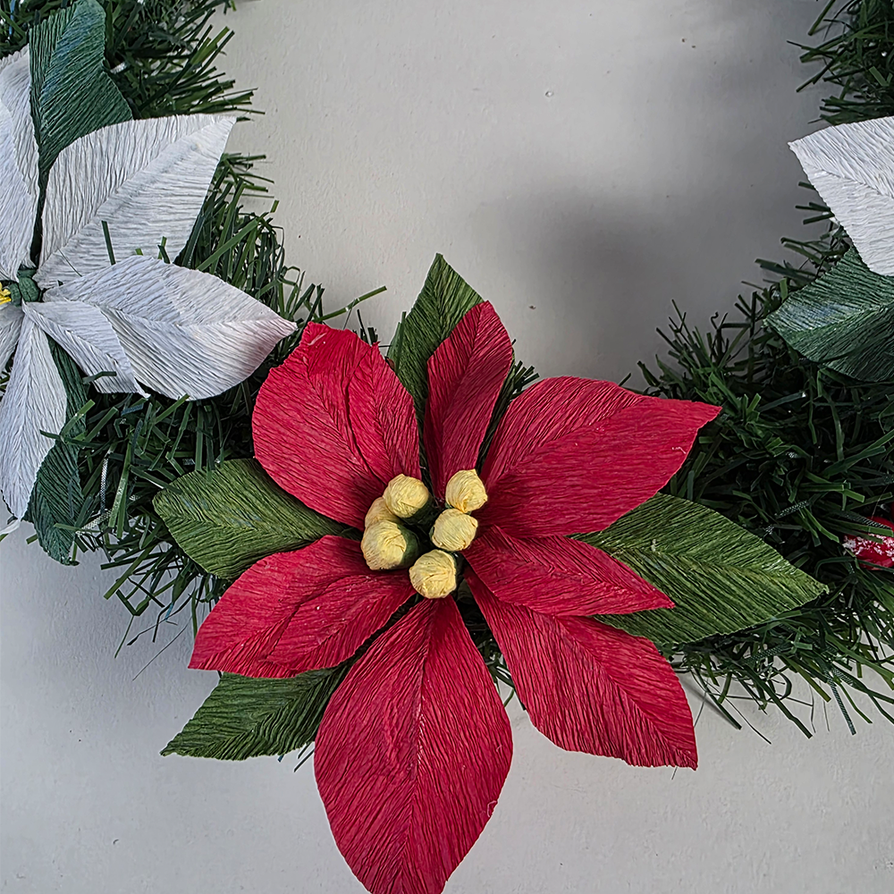 Christmas Wreath with Handmade Poinsettias