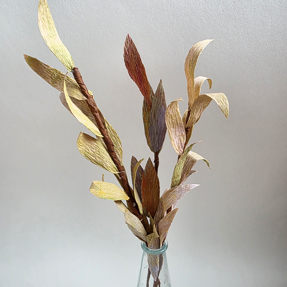 Earthy Autumn Botanical Stems (Handmade Crepe Paper Leaves)