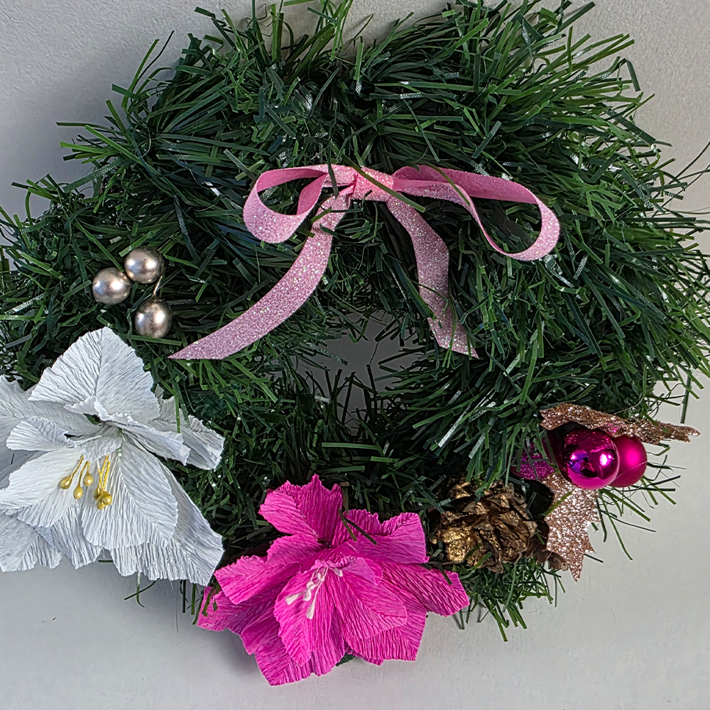 Handmade Christmas Wreath with Pink &amp; White Poinsettias