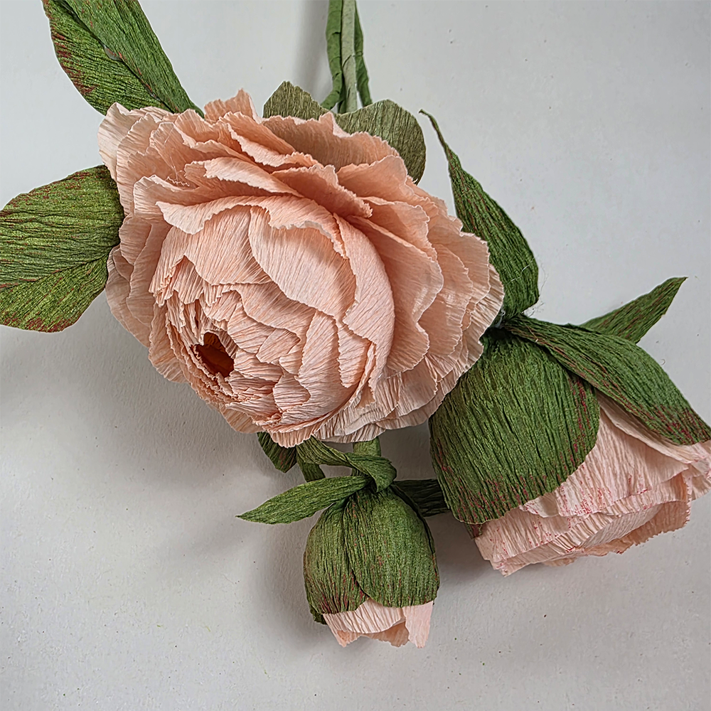 Handmade Peony Trio – Bloom, Mid-Bloom &amp; Bud