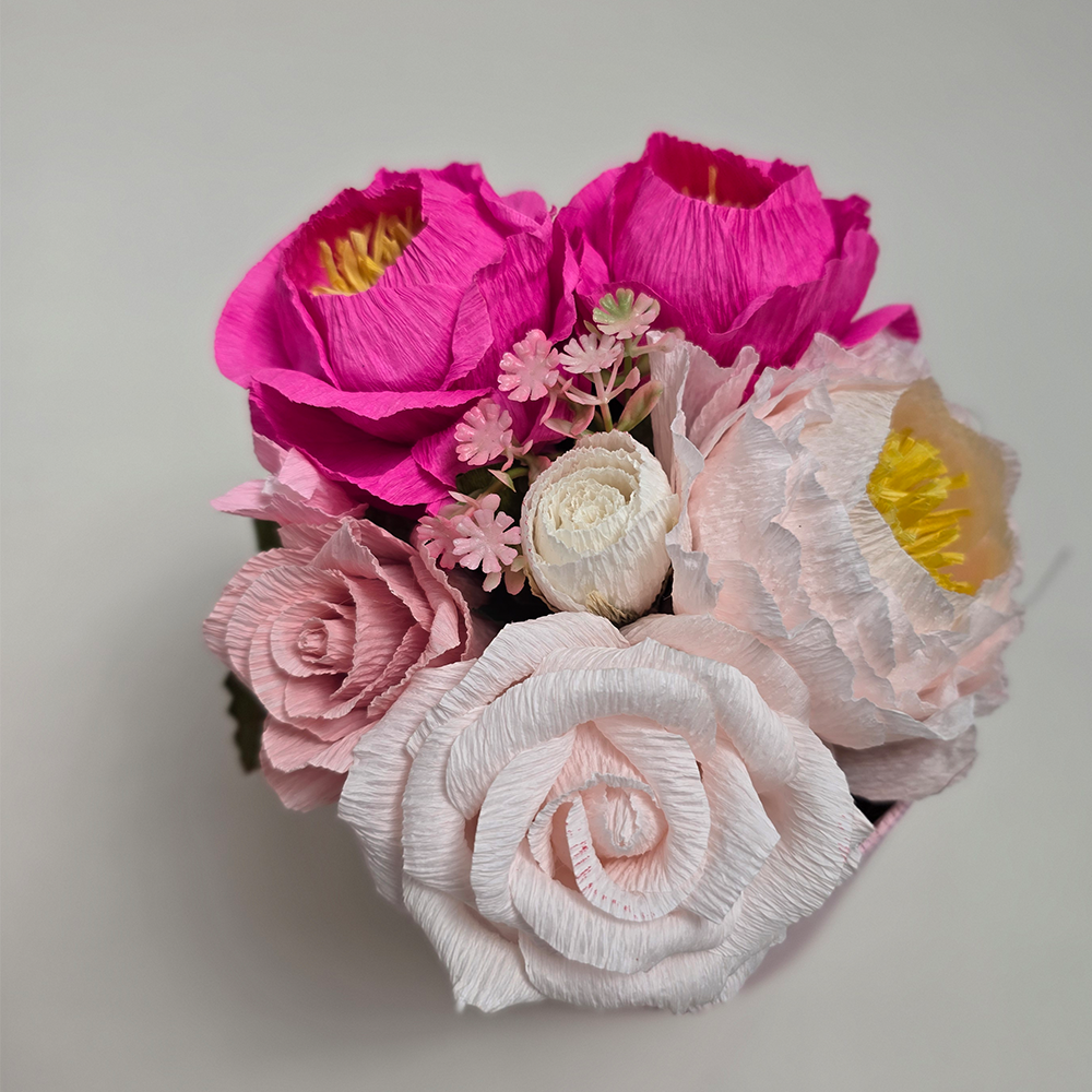 Pink Peonies &amp; Roses in Gift Box – Handmade Paper Flower Arrangement