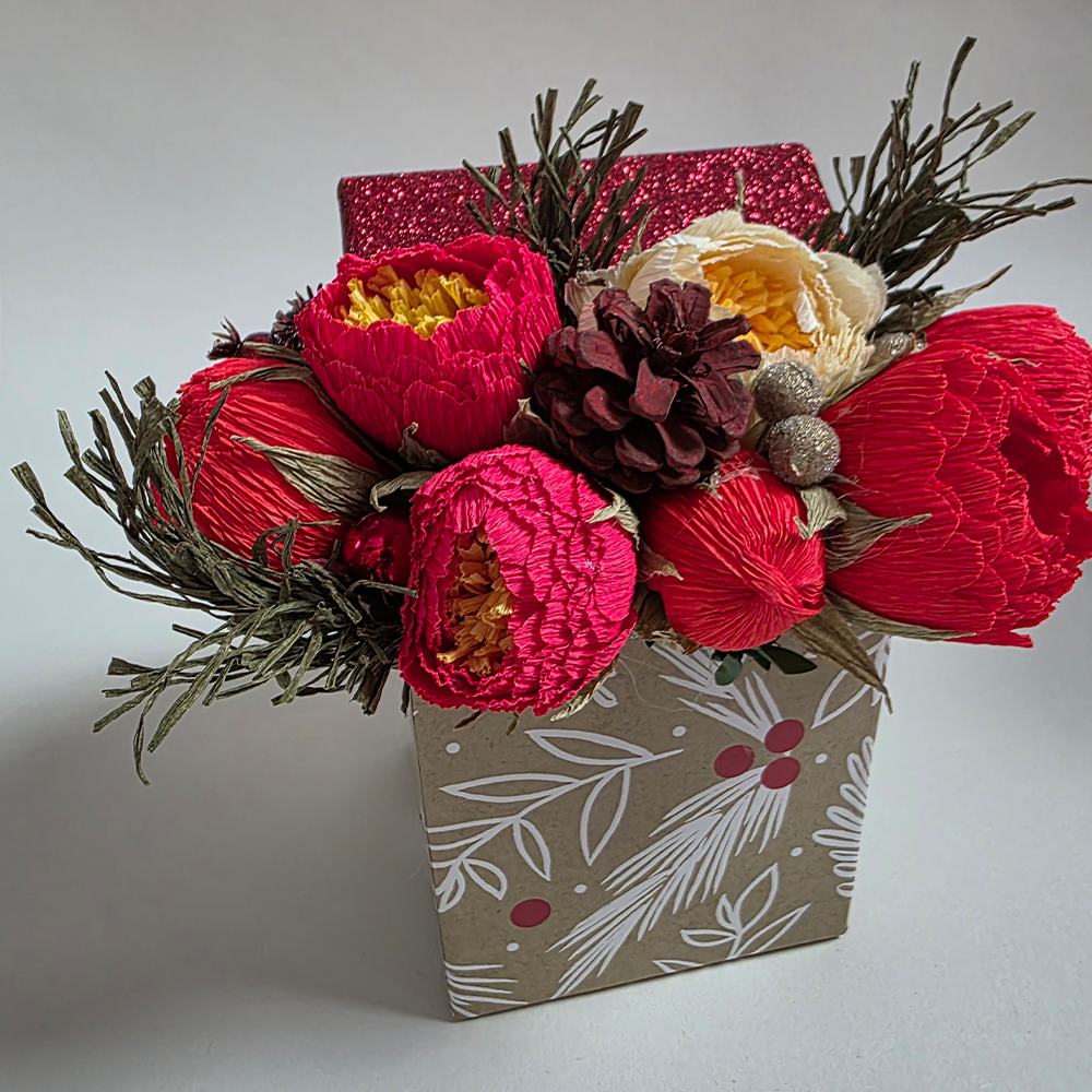 Christmas Gift Box Arrangement – Festive Forever Blooms