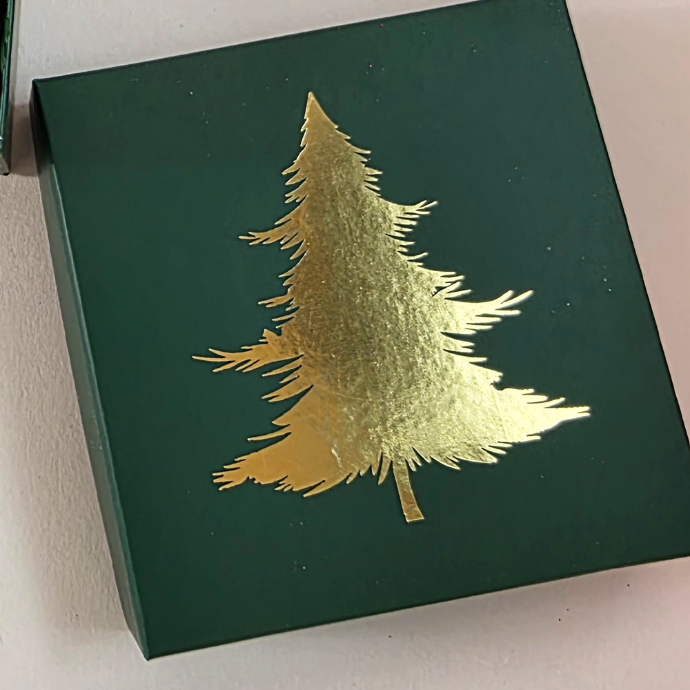 Red Poinsettia in Dark Green Christmas Box — Handmade Festive Gift