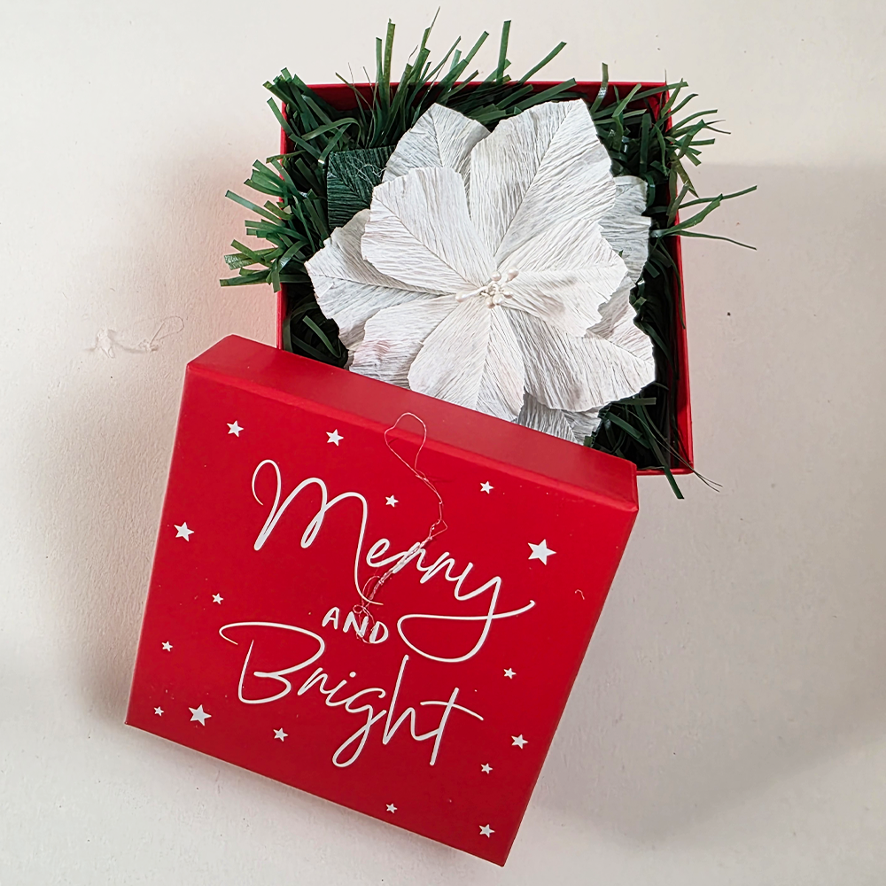 Merry &amp; Bright Mini Floral Gift Box – White Poinsettia