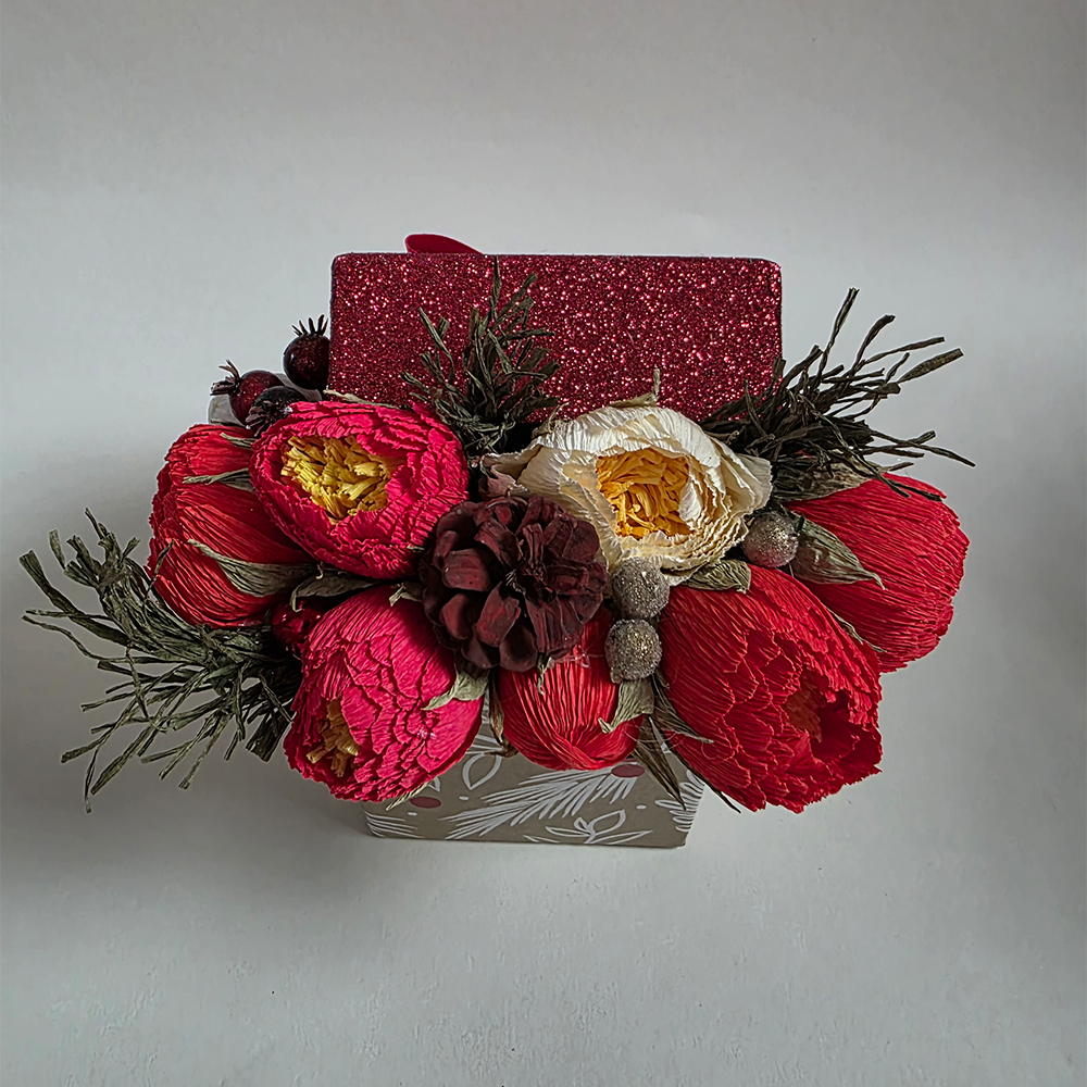 Christmas Gift Box Arrangement – Festive Forever Blooms
