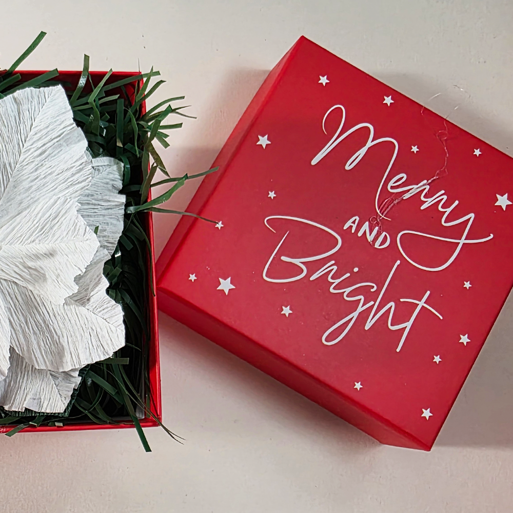 Merry &amp; Bright Mini Floral Gift Box – White Poinsettia