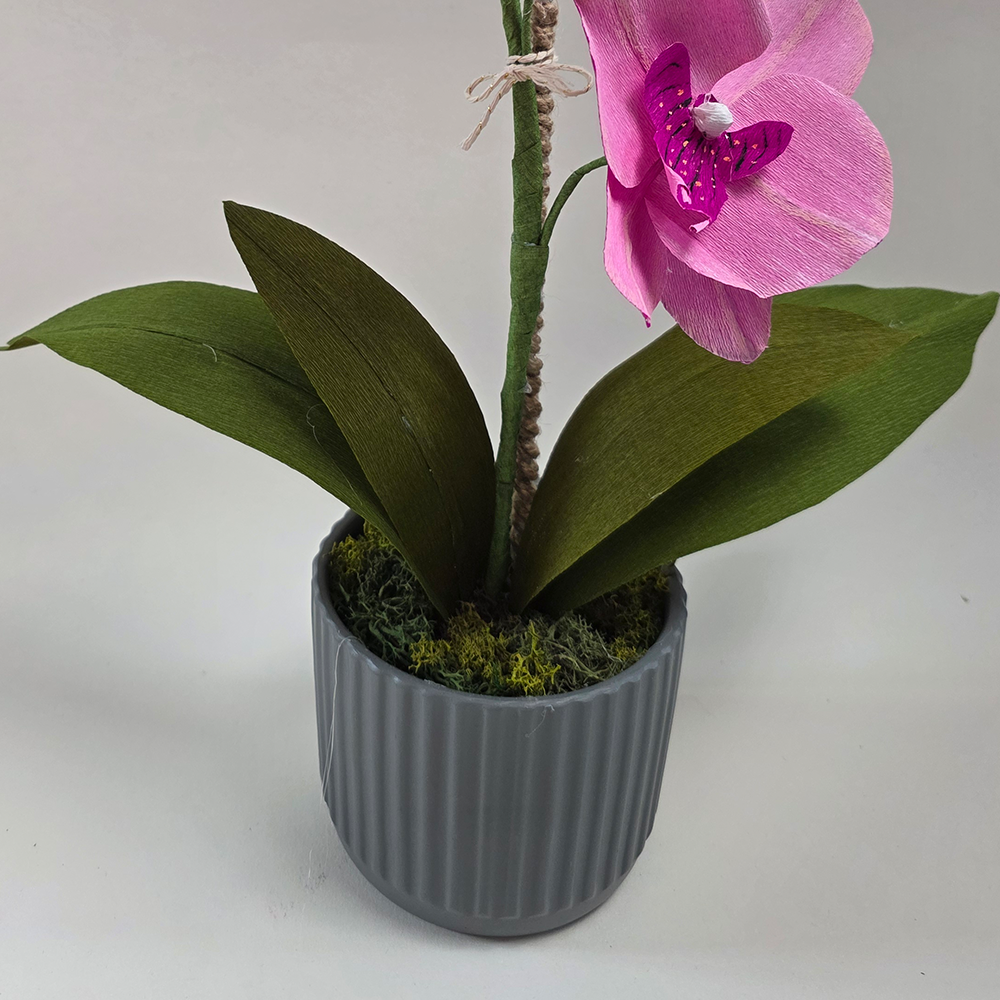 Pink Orchid in Ceramic Pot – Handmade Doublette Paper Flower