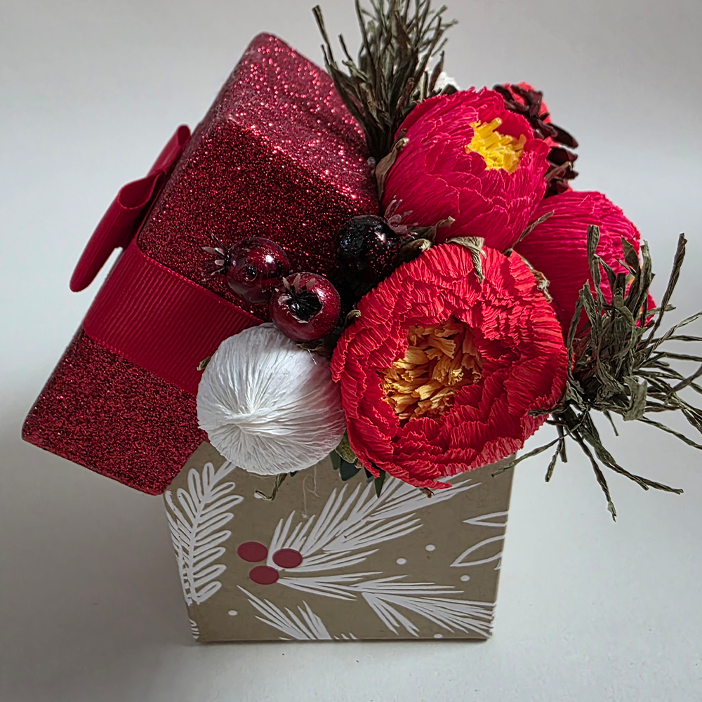 Christmas Gift Box Arrangement – Festive Forever Blooms