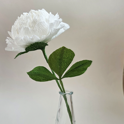 Handcrafted White Peony – Italian Crepe Paper Flower (Made to Order)