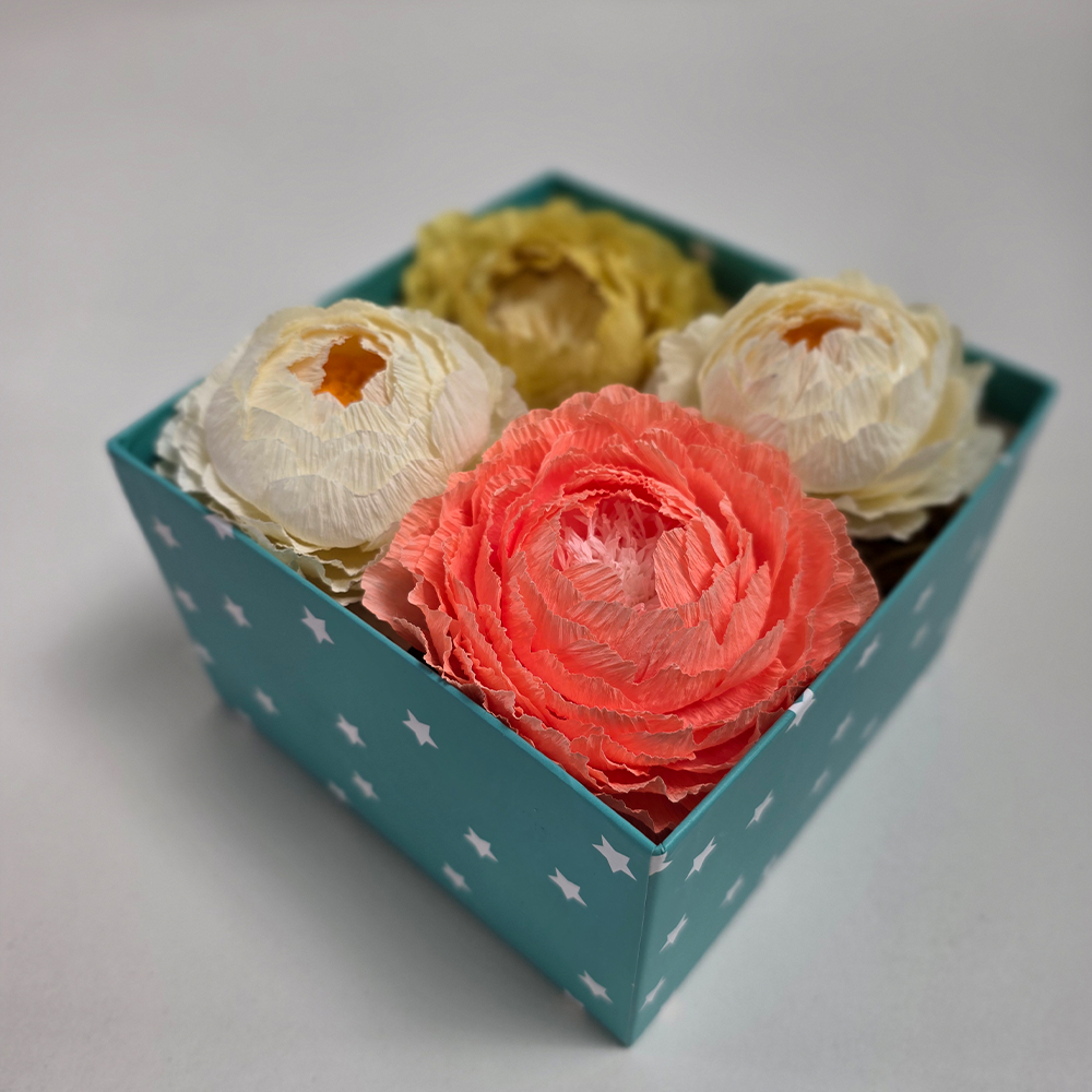 Turquoise Gift Box with Handmade Paper Peonies