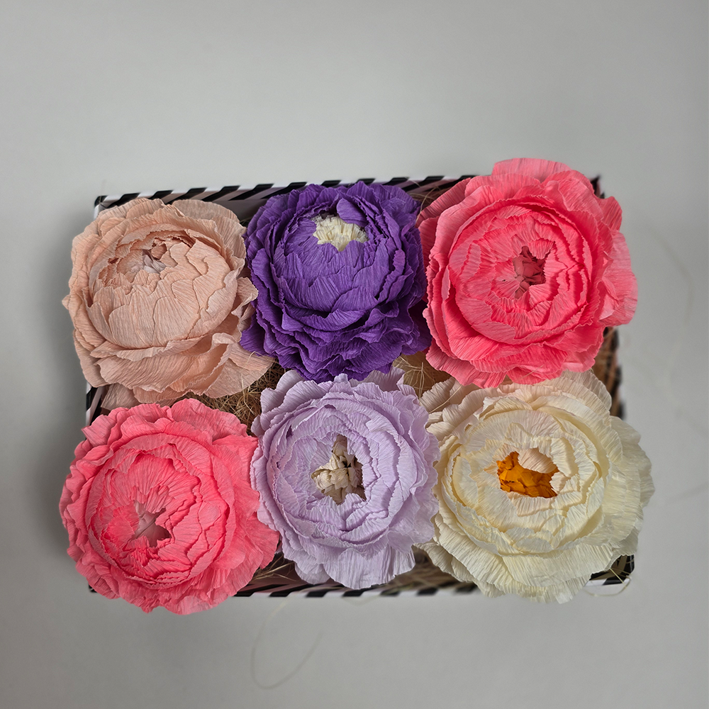 Striped Gift Box with Handmade Paper Peonies