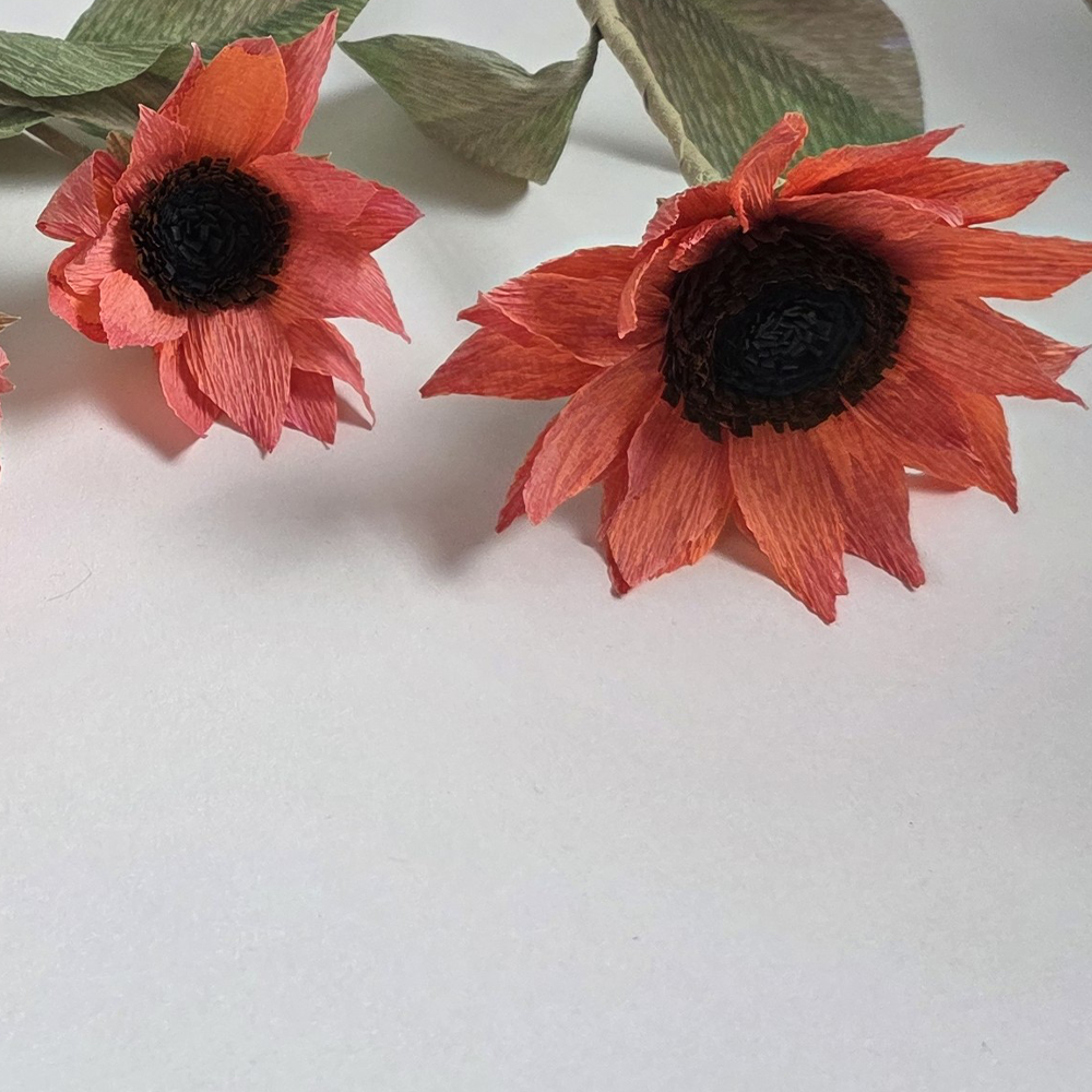 Hand-Painted Sunflower Bouquet – 5 Tall Paper Flowers in Ceramic Vase