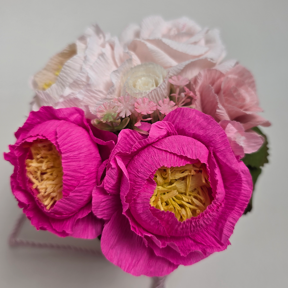Pink Peonies &amp; Roses in Gift Box – Handmade Paper Flower Arrangement