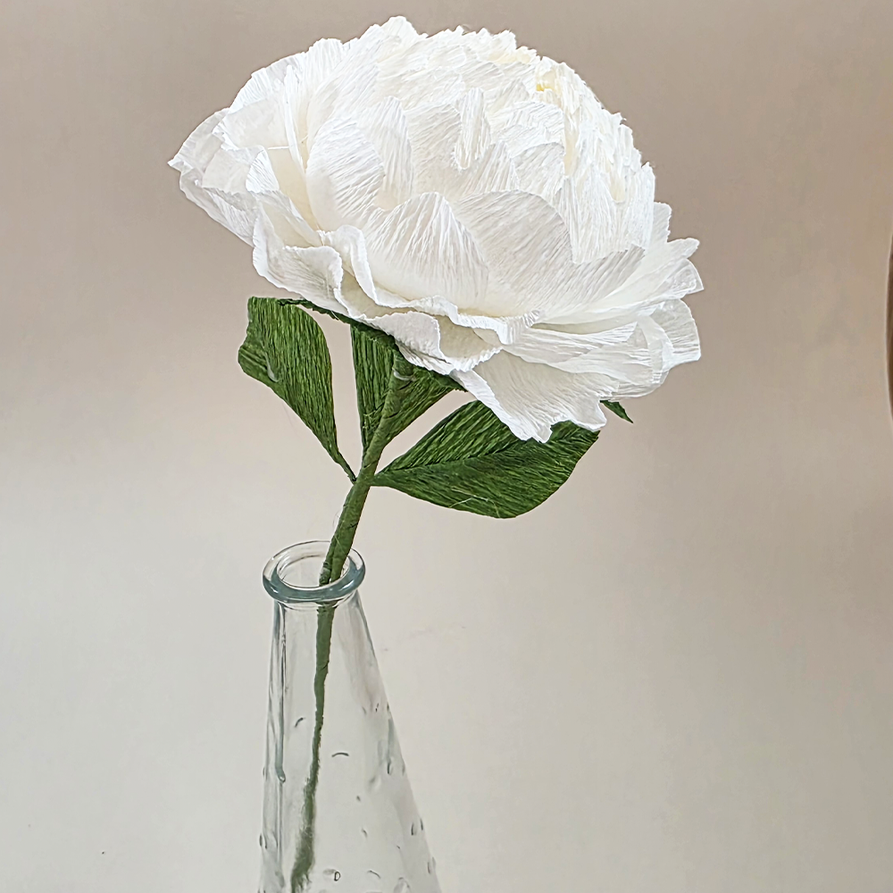 Handcrafted White Peony – Italian Crepe Paper Flower (Made to Order)