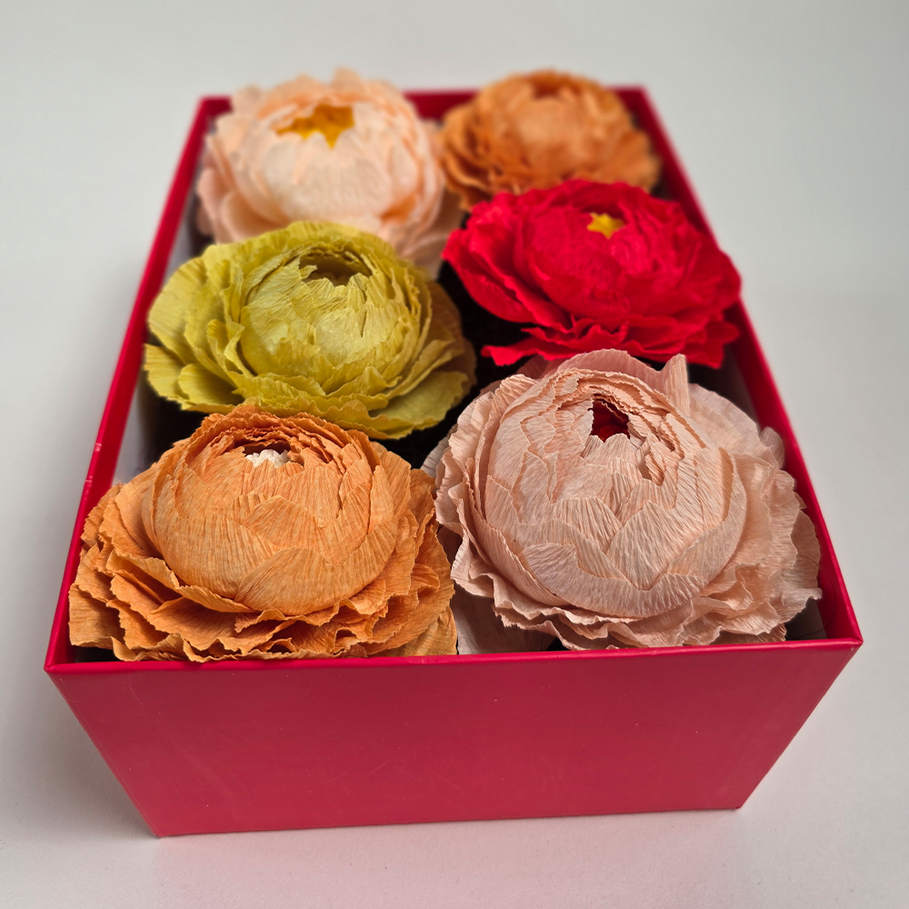 Red Gift Box with Handmade Paper Peonies