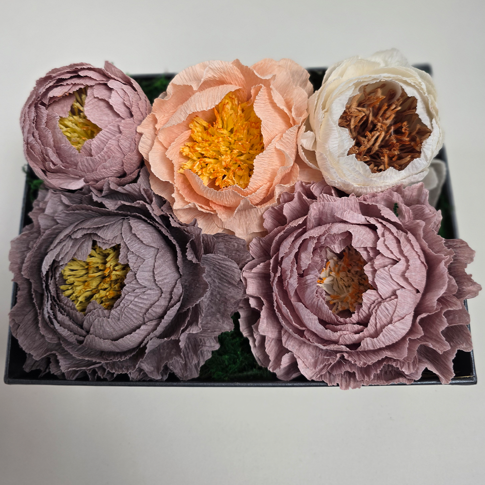 Black Gift Box with Handmade Paper Peonies