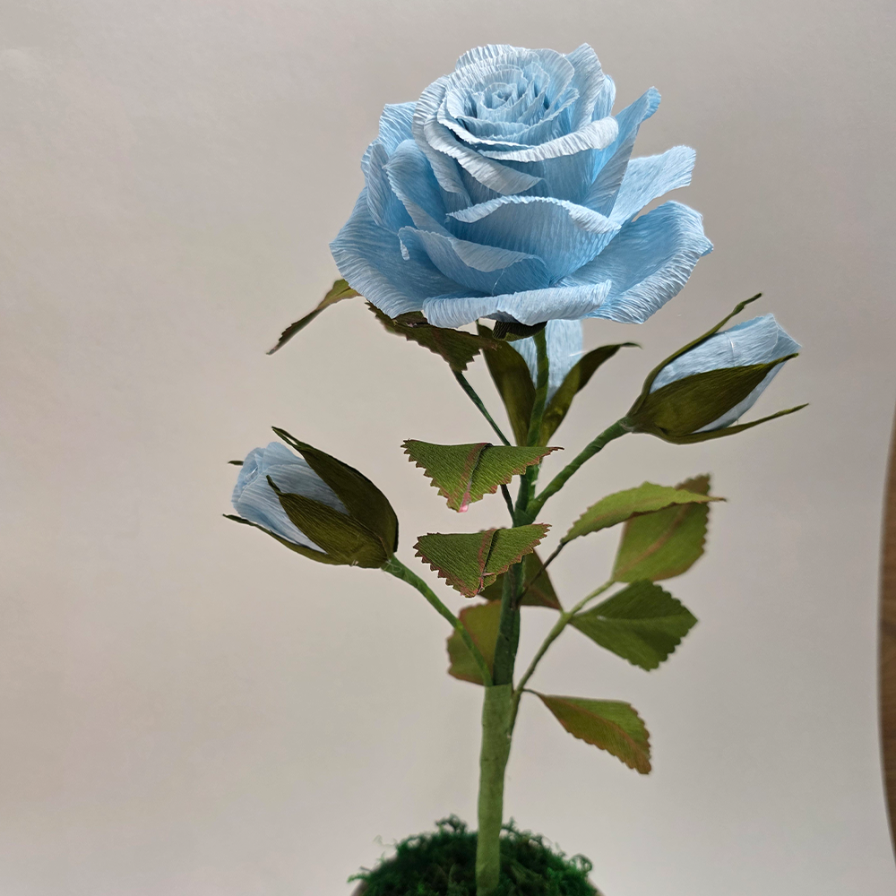 Blue Rose in Hand-Painted Pot – Handmade Paper Flower
