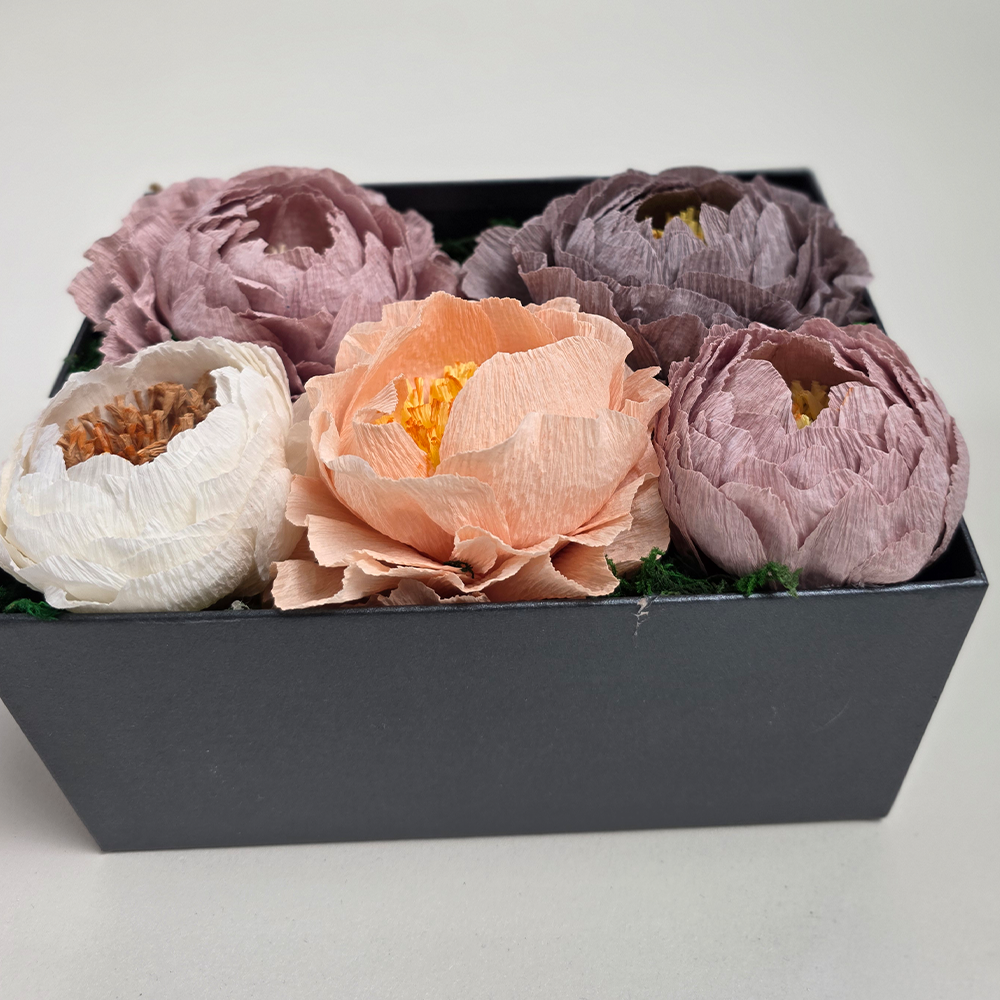 Black Gift Box with Handmade Paper Peonies