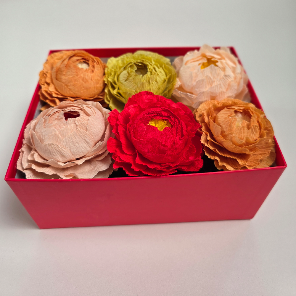 Red Gift Box with Handmade Paper Peonies