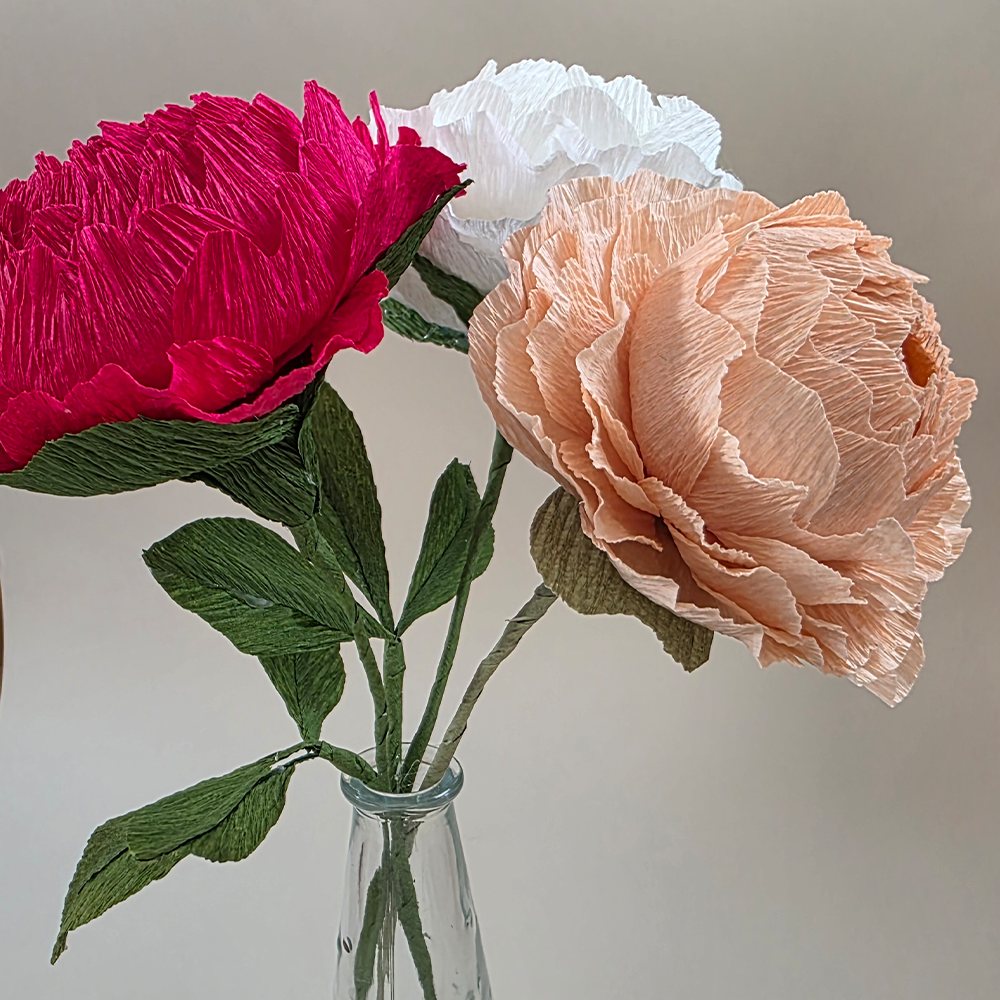 Handcrafted White Peony – Italian Crepe Paper Flower (Made to Order)