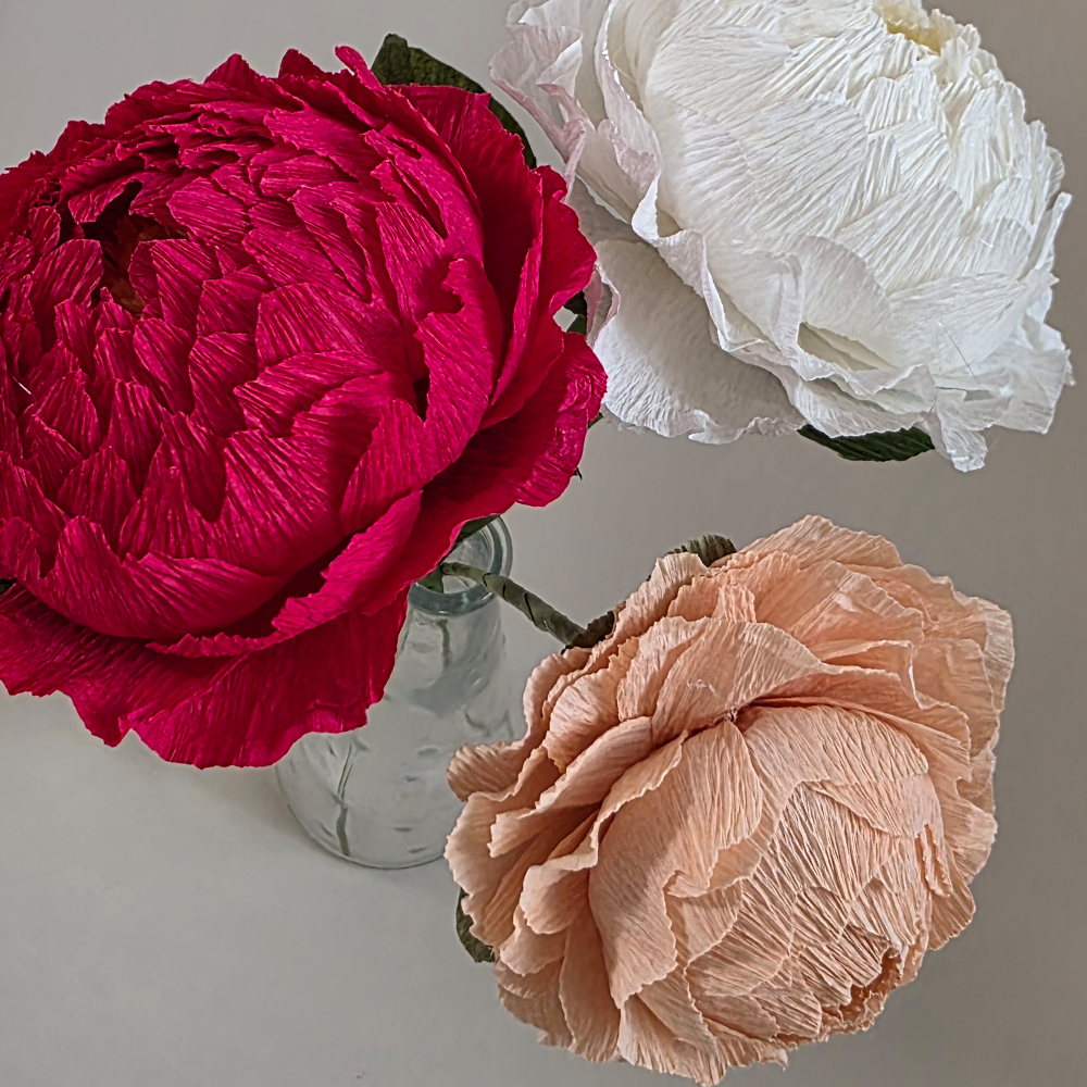 Handcrafted White Peony – Italian Crepe Paper Flower (Made to Order)