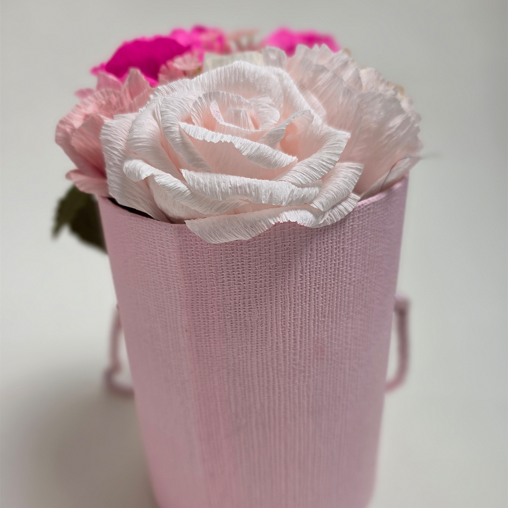 Pink Peonies &amp; Roses in Gift Box – Handmade Paper Flower Arrangement