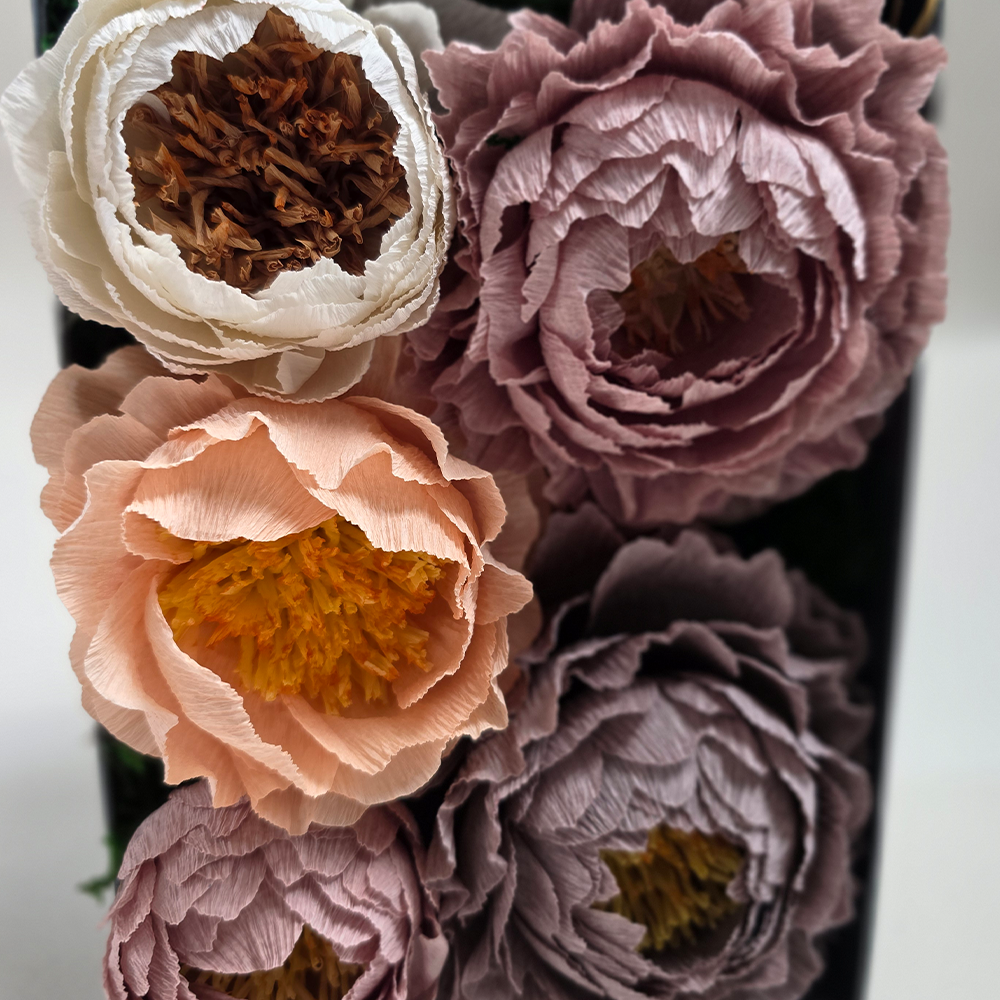 Black Gift Box with Handmade Paper Peonies