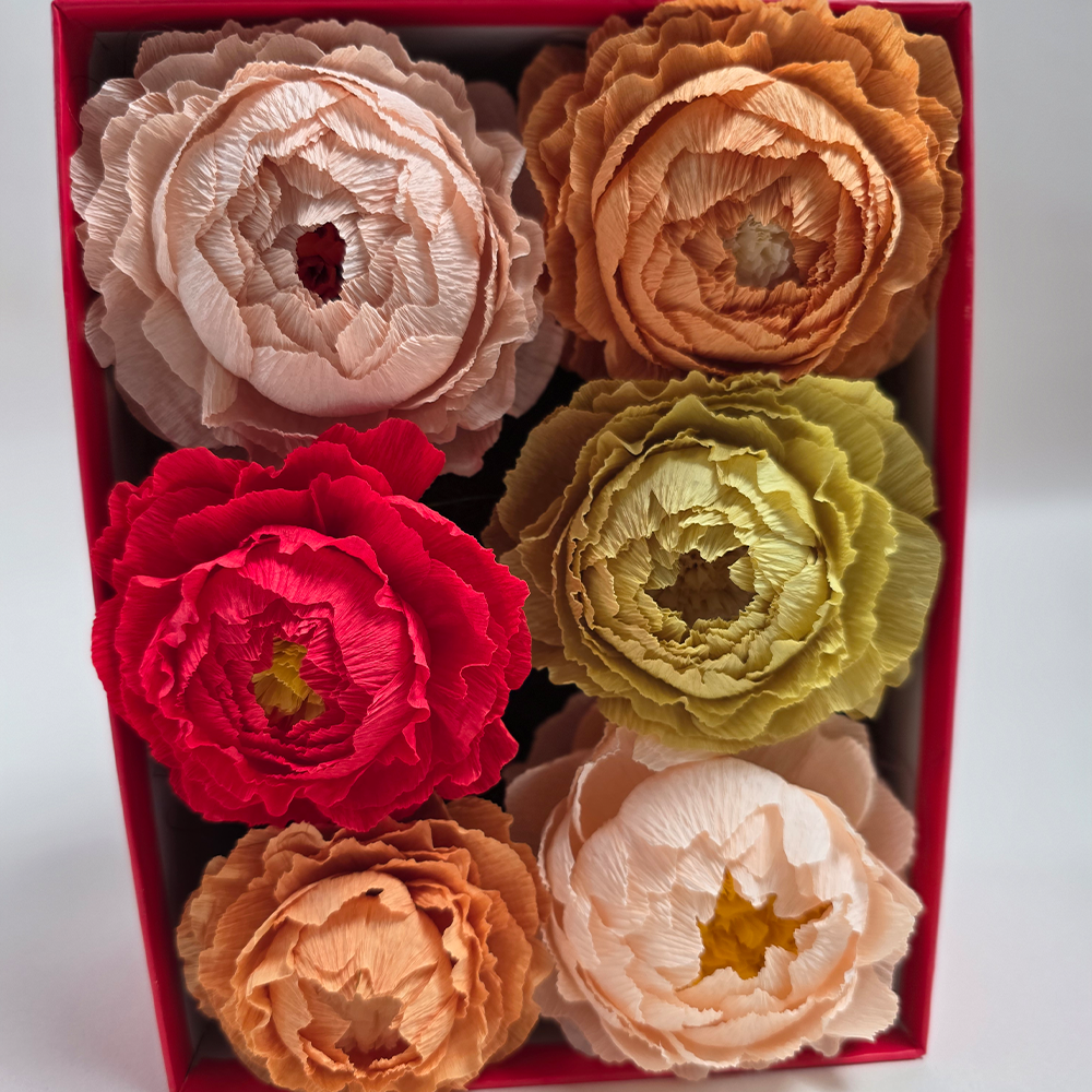 Red Gift Box with Handmade Paper Peonies
