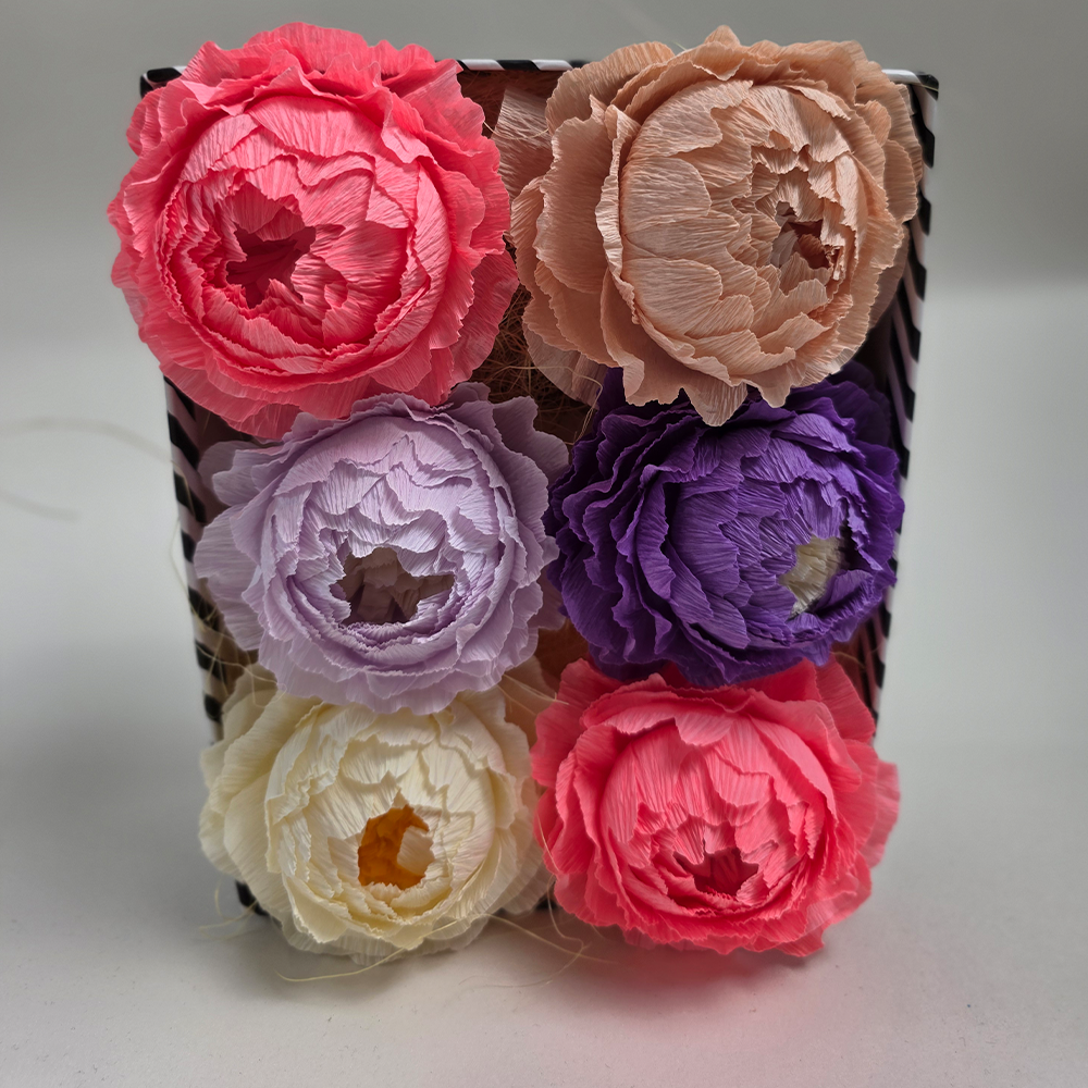Striped Gift Box with Handmade Paper Peonies