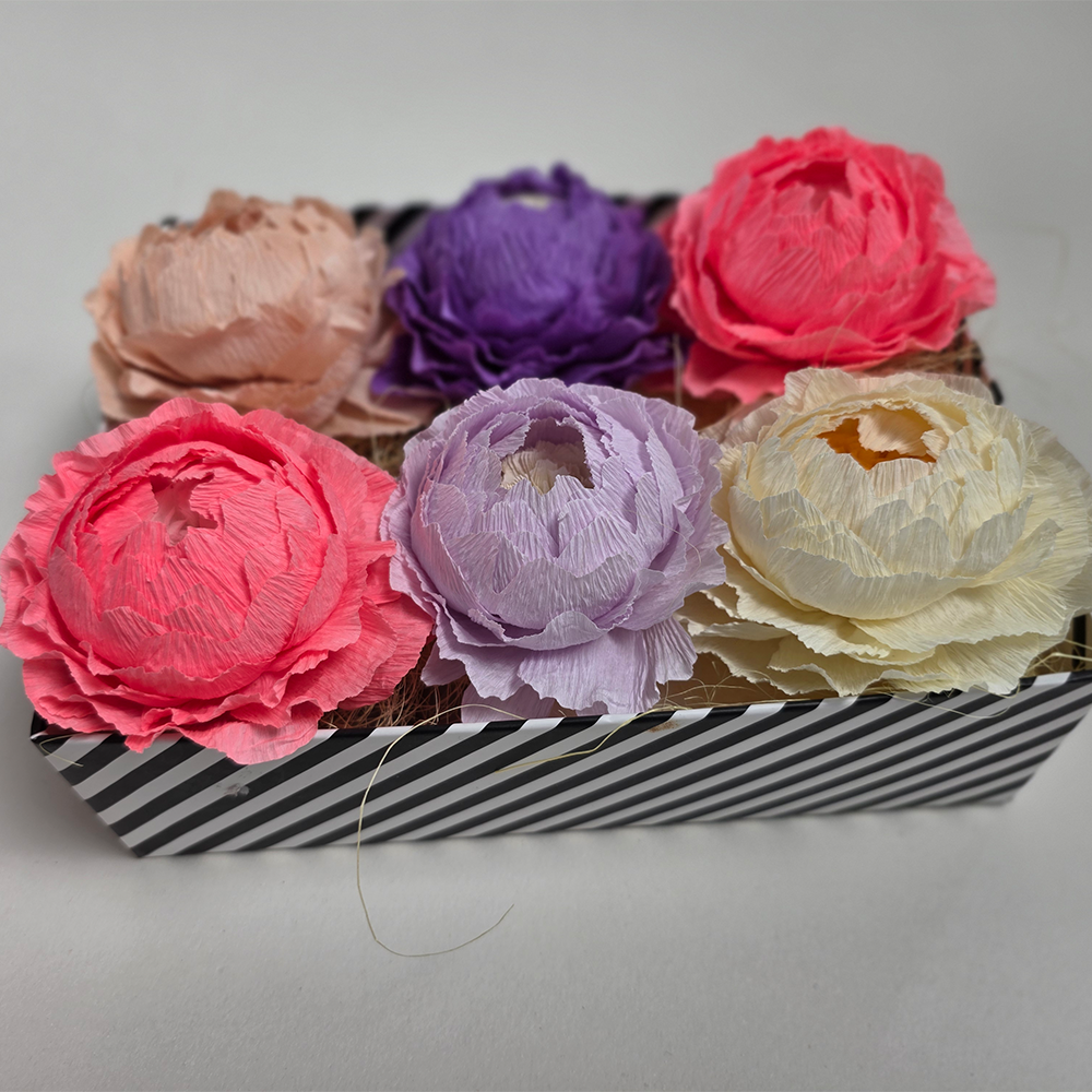 Striped Gift Box with Handmade Paper Peonies