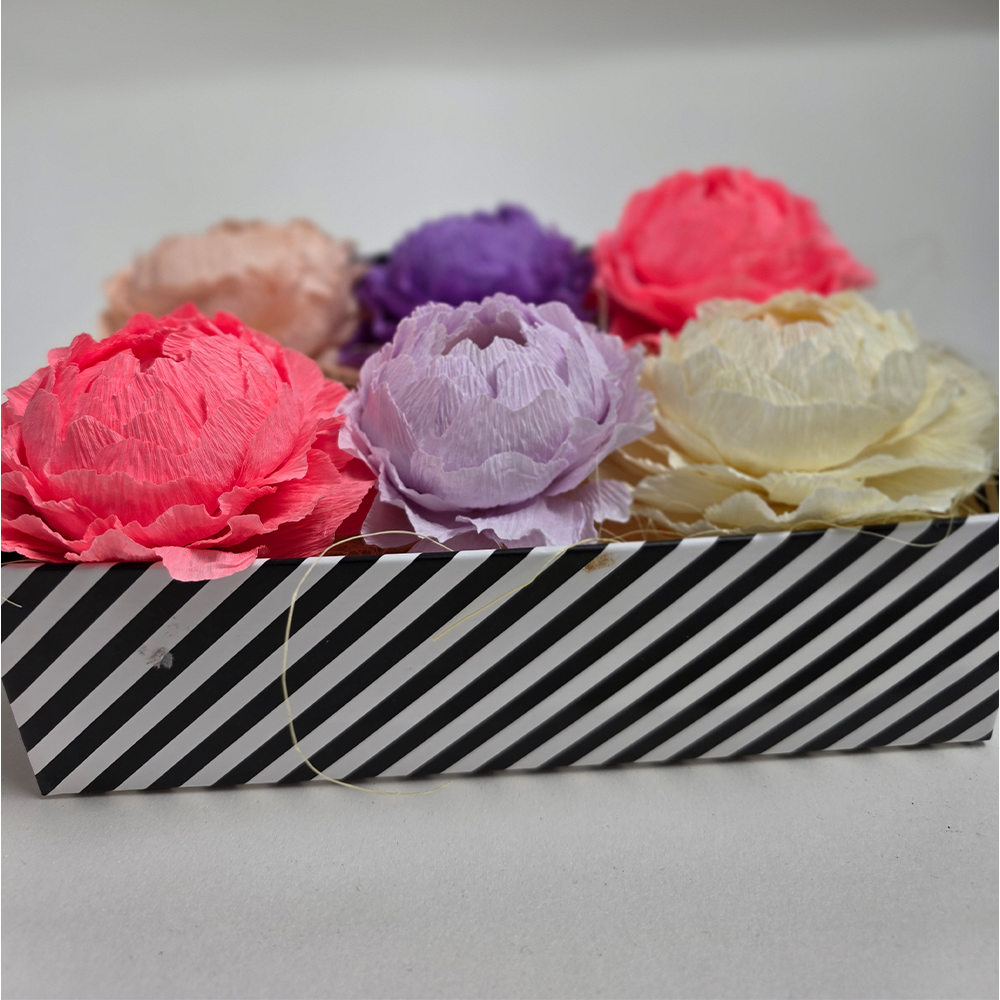Striped Gift Box with Handmade Paper Peonies