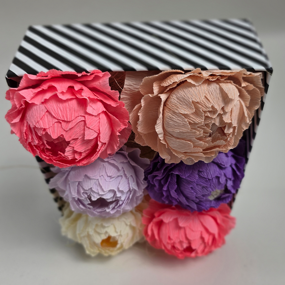 Striped Gift Box with Handmade Paper Peonies