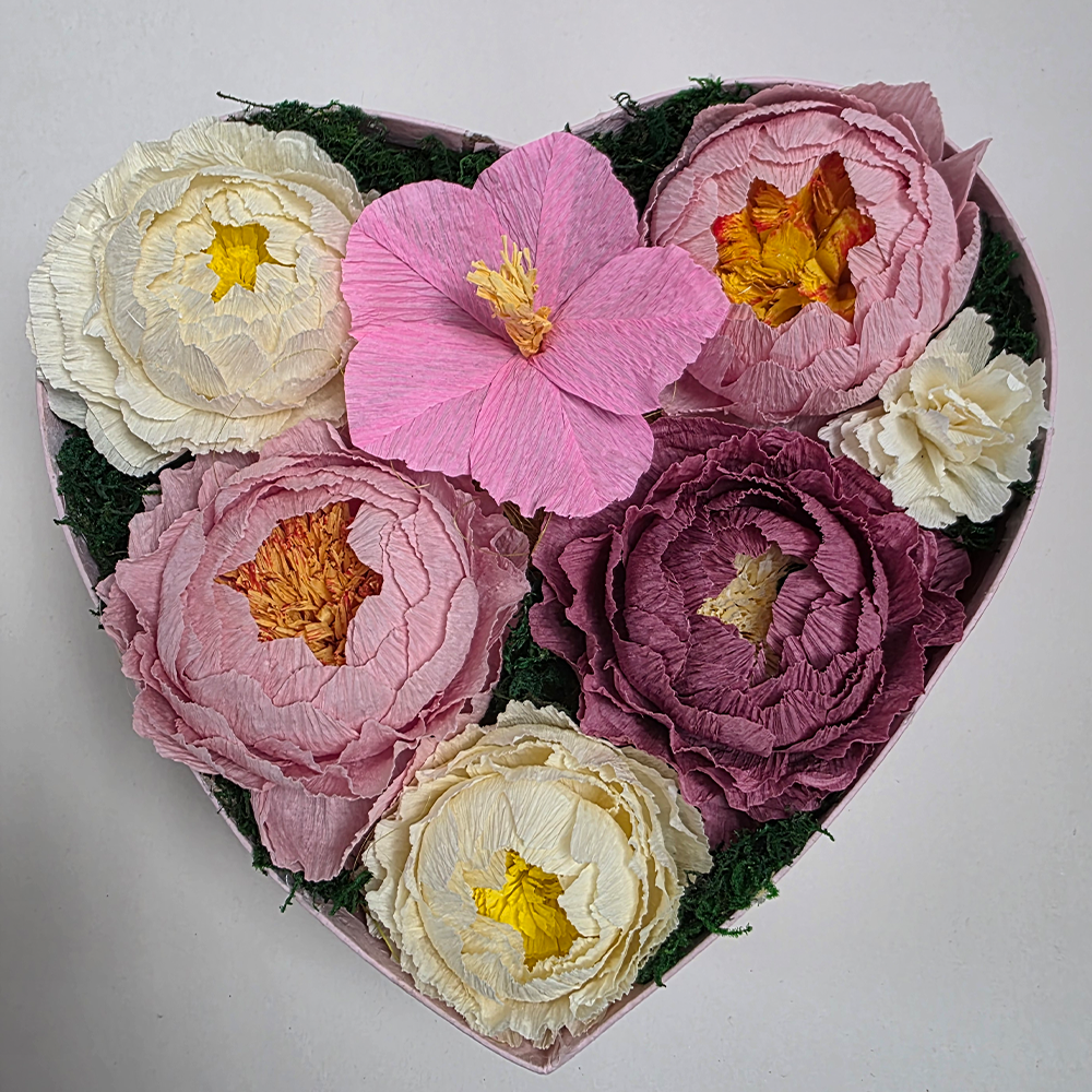 Heart Box with Handmade Paper Peonies & Hibiscu