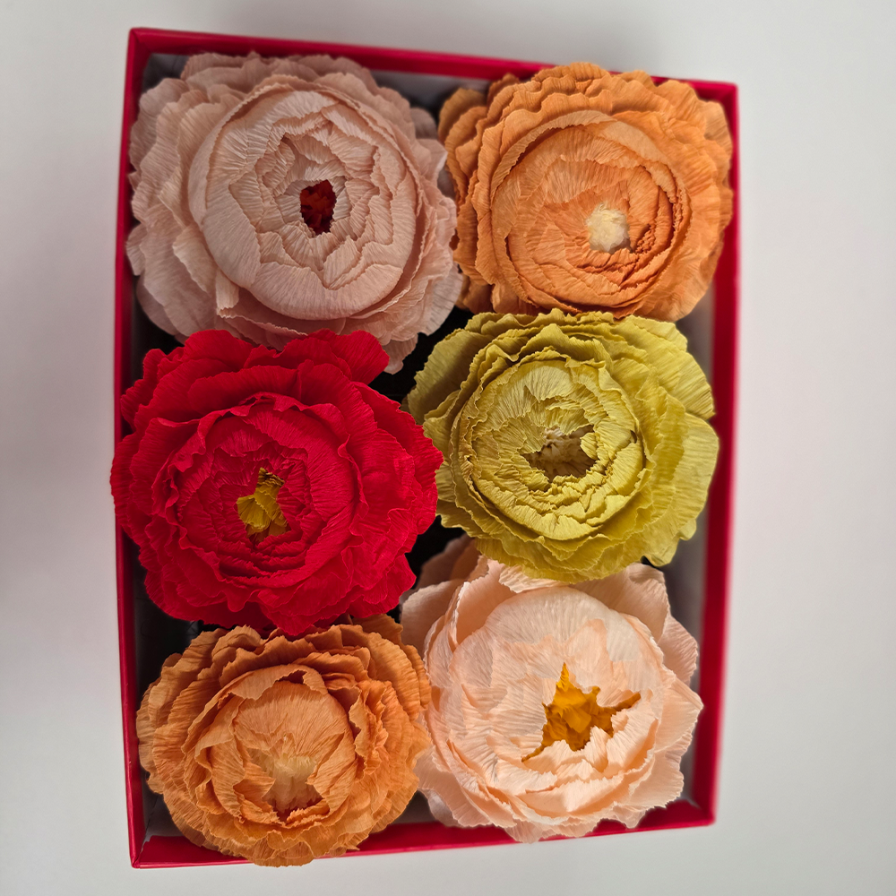 Red Gift Box with Handmade Paper Peonies