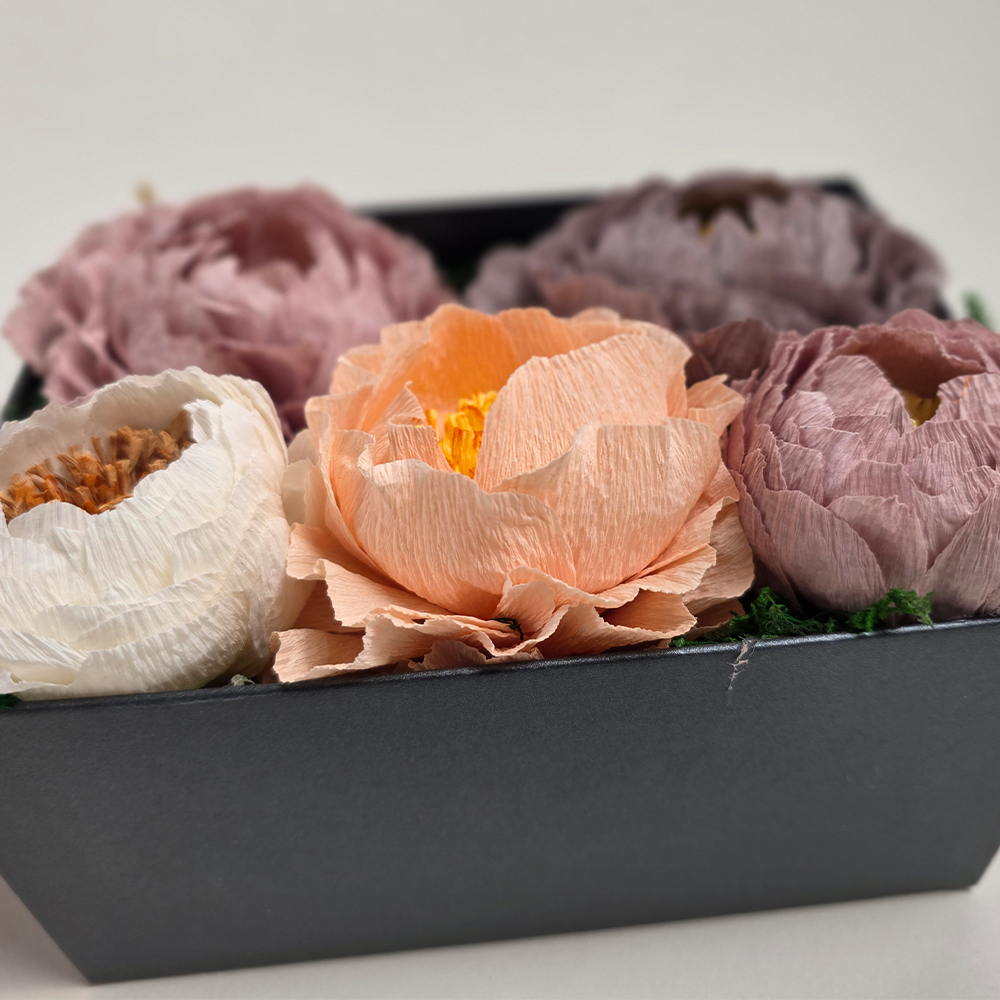 Black Gift Box with Handmade Paper Peonies