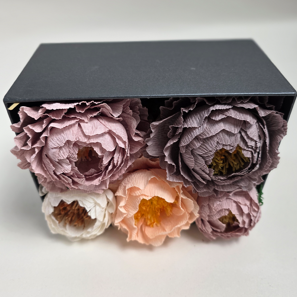 Black Gift Box with Handmade Paper Peonies
