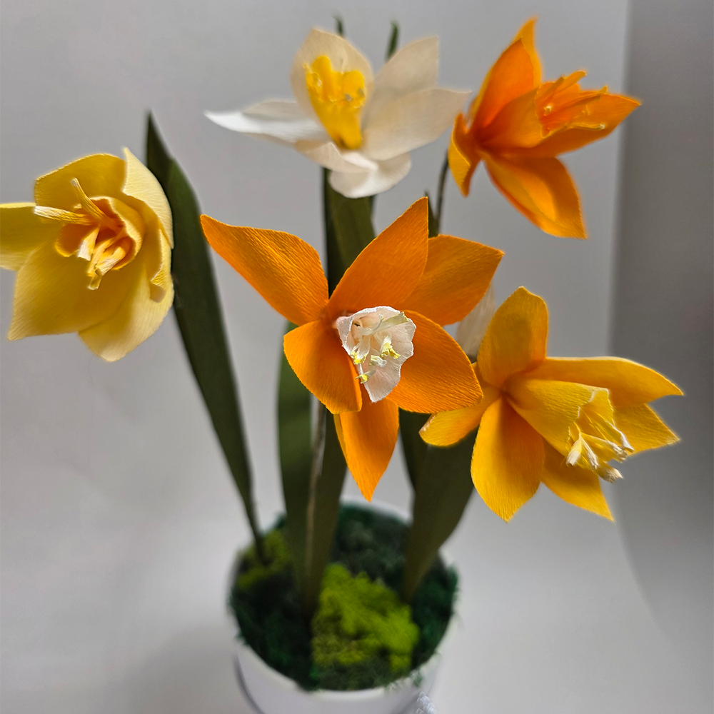 Handmade Paper Daffodils in Ceramic Pot