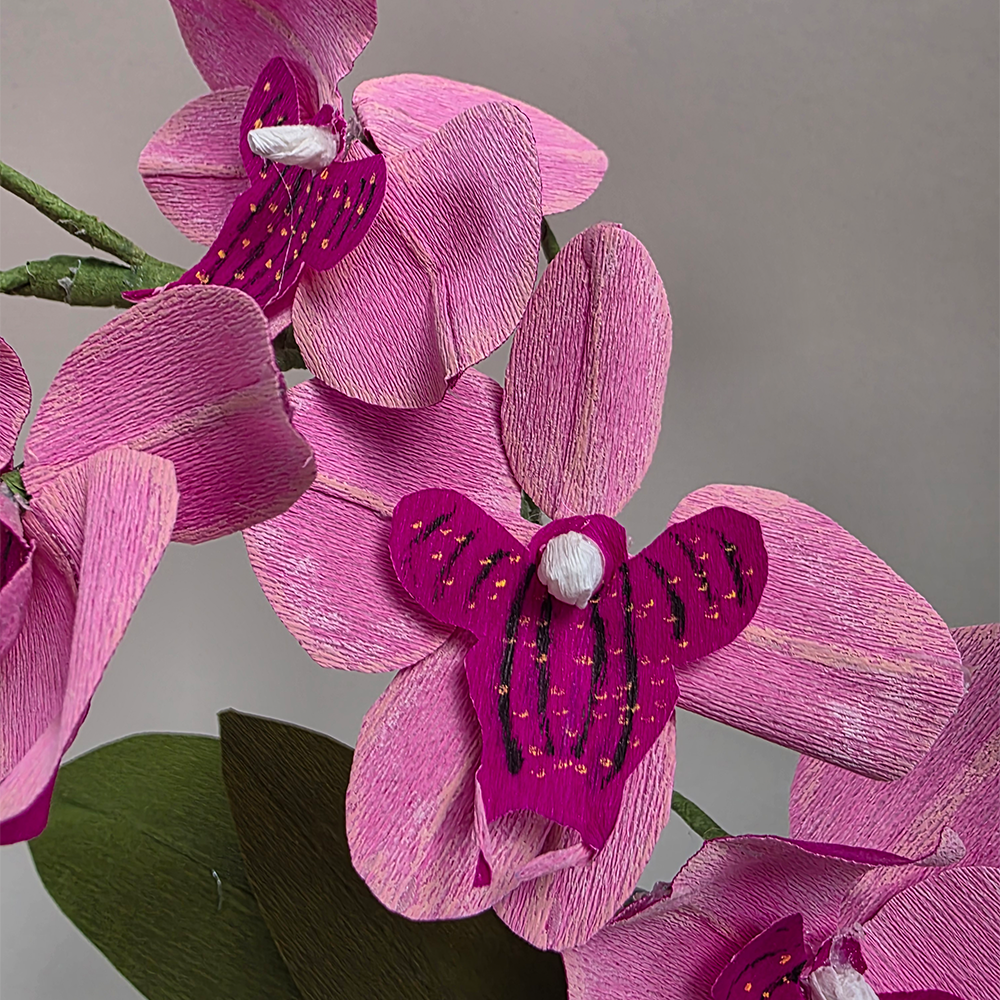 Pink Orchid in Ceramic Pot – Handmade Doublette Paper Flower