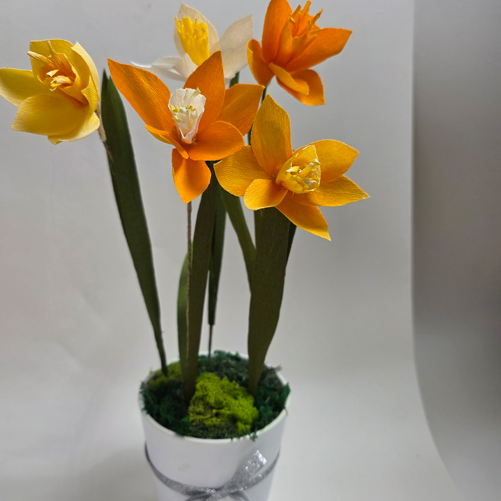 Handmade Paper Daffodils in Ceramic Pot