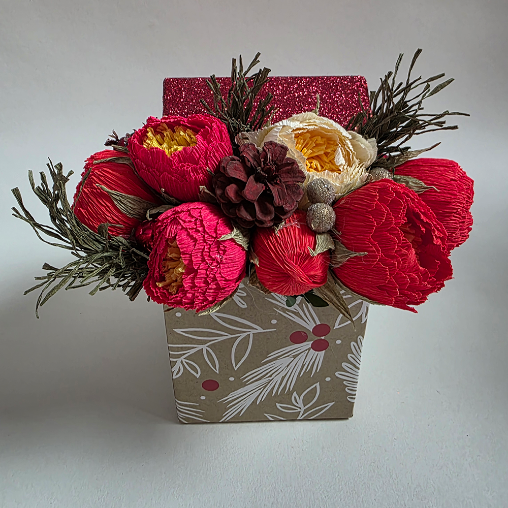 Christmas Gift Box Arrangement – Festive Forever Blooms