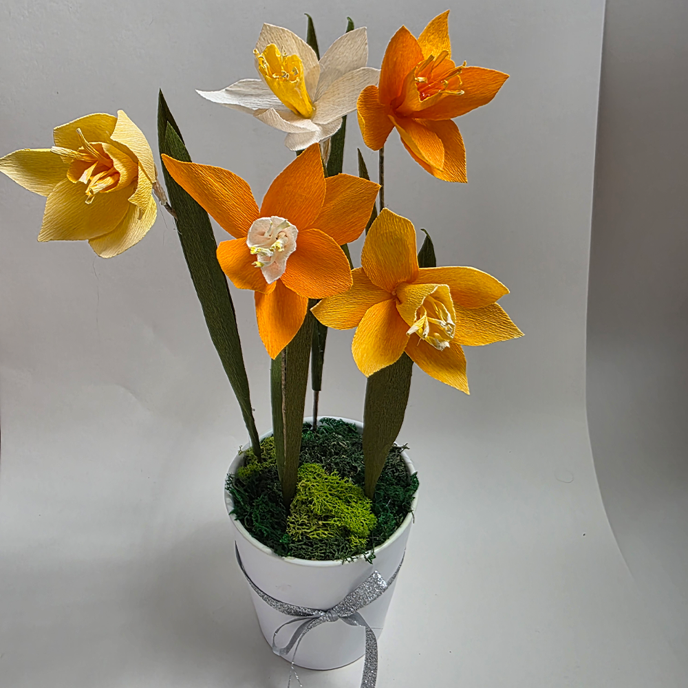 Handmade Paper Daffodils in Ceramic Pot