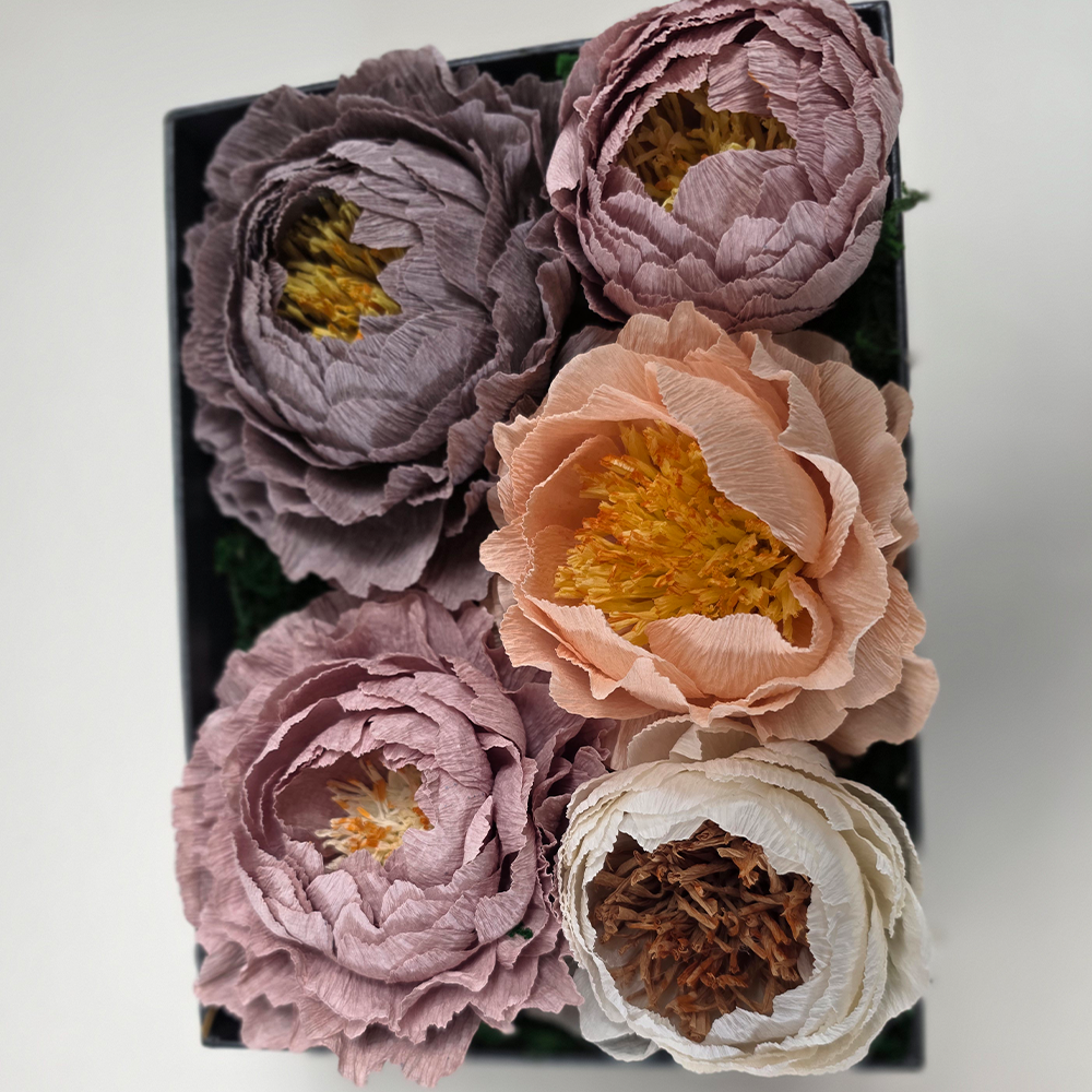 Black Gift Box with Handmade Paper Peonies