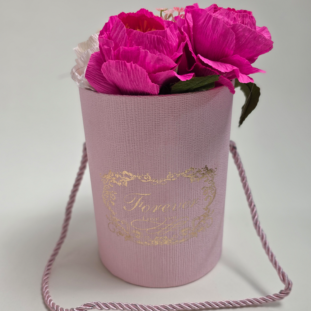 Pink Peonies &amp; Roses in Gift Box – Handmade Paper Flower Arrangement