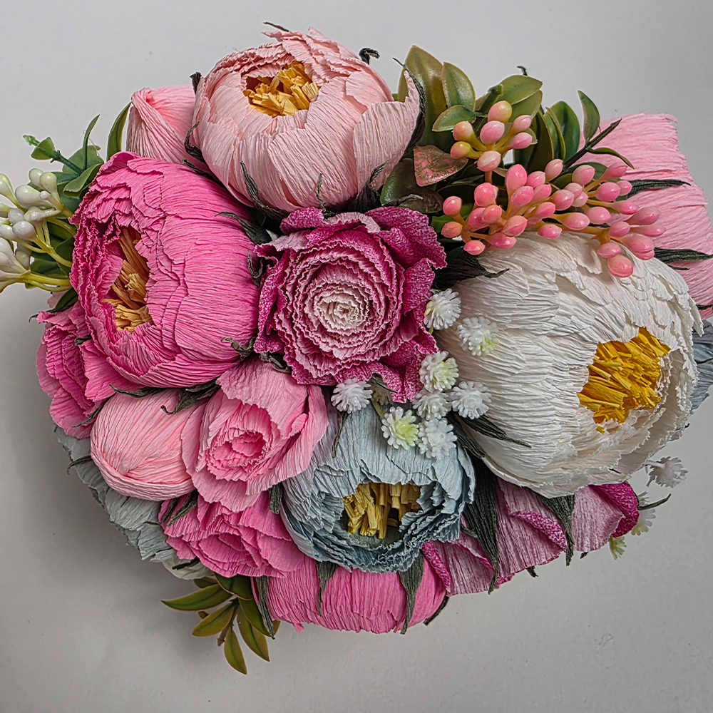 Romantic Peony &amp; Rose Bouquet – Handmade Paper Flowers