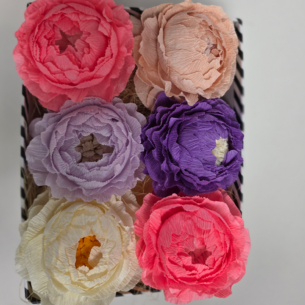 Striped Gift Box with Handmade Paper Peonies