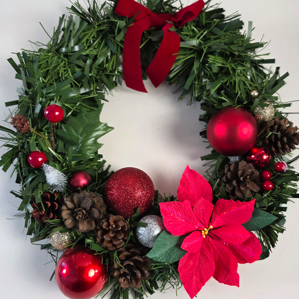 Large Christmas Wreath with Handmade Paper Poinsettia