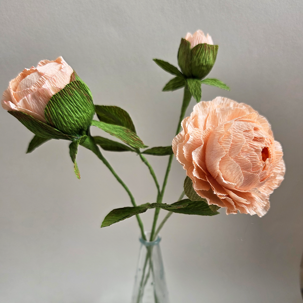 Handmade Peony Trio – Bloom, Mid-Bloom &amp; Bud