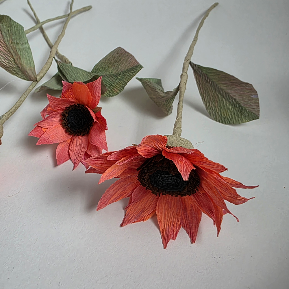 Hand-Painted Sunflower Bouquet – 5 Tall Paper Flowers in Ceramic Vase